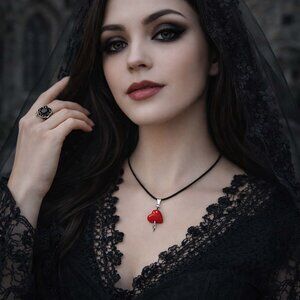 Wounded Heart Necklace Handmade Red Oil Drop Pendant Piercing Spike Gothic
